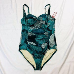 Merona Womens One Piece Bathing Suit Sz L Palm NWT